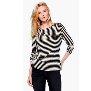 Nic+Zoe Black White Striped Long Sleeve Crewneck Top
